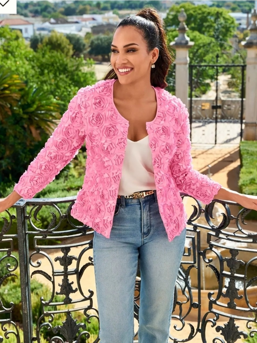 Boston Proper Rosette Three Quarter Sleeve Jacket Size M